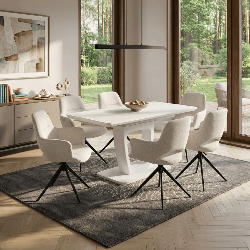 Jedálenský stôl 110-150x75cm, rozkladací, MDF, biely, HT-430 WT