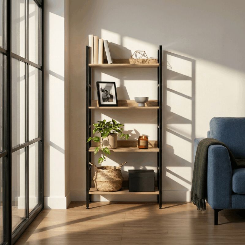 Regál, 60cm, kov, MDF, dub, GD-314 OAK