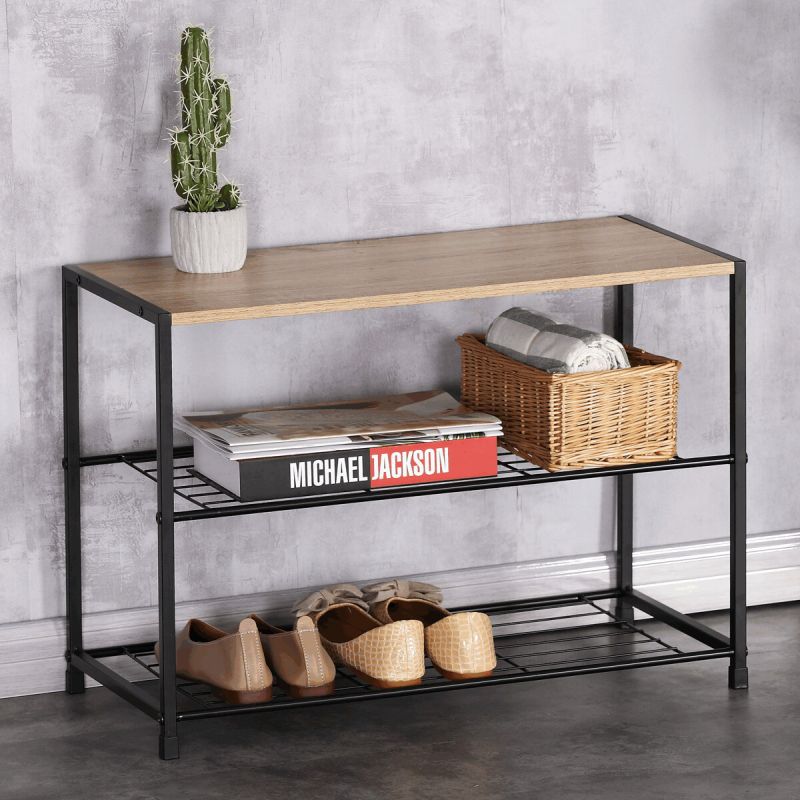 Botník, 63cm, kov, čierny, MDF, dub, GD-413 OAK