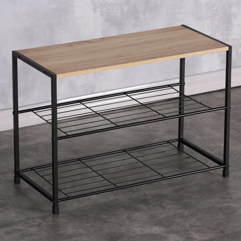 Botník, 63cm, kov, čierny, MDF, dub, GD-413 OAK