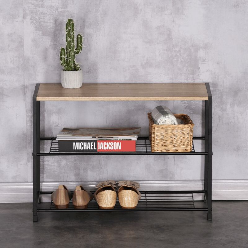 Botník, 63cm, kov, čierny, MDF, dub, GD-413 OAK