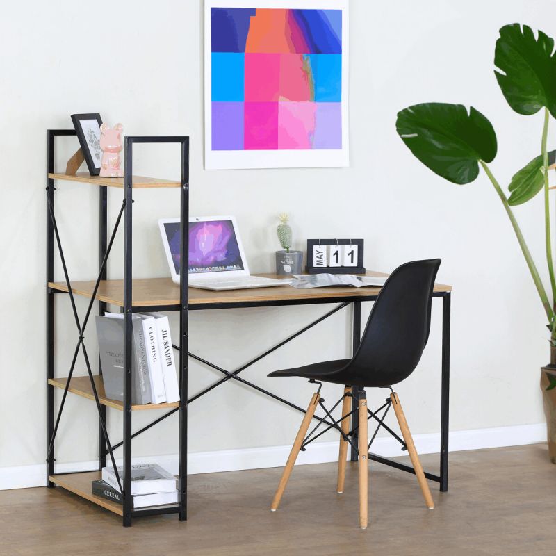 Pracovný stôl, s regálom, 120x60cm, MDF, dub, GD-520 OAK