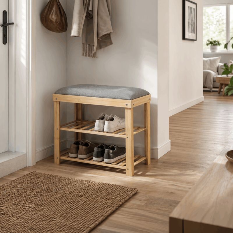 Botník, 60cm, bambus, prírodný, látka, DR-N1010 GREY2