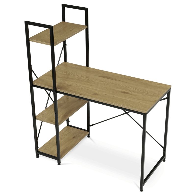 Pracovný stôl, s regálom, 100x48cm, MDF, dub, GD-512 OAK