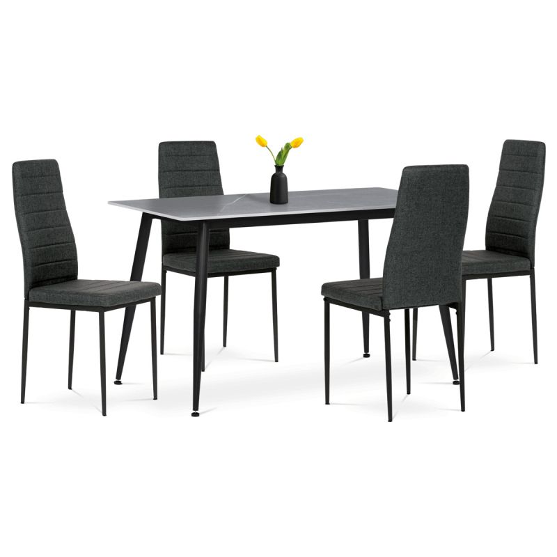 Jedálenský set 1+4, 130x70cm, keramika, sivý, látka čierna, ASE-1001 BK2