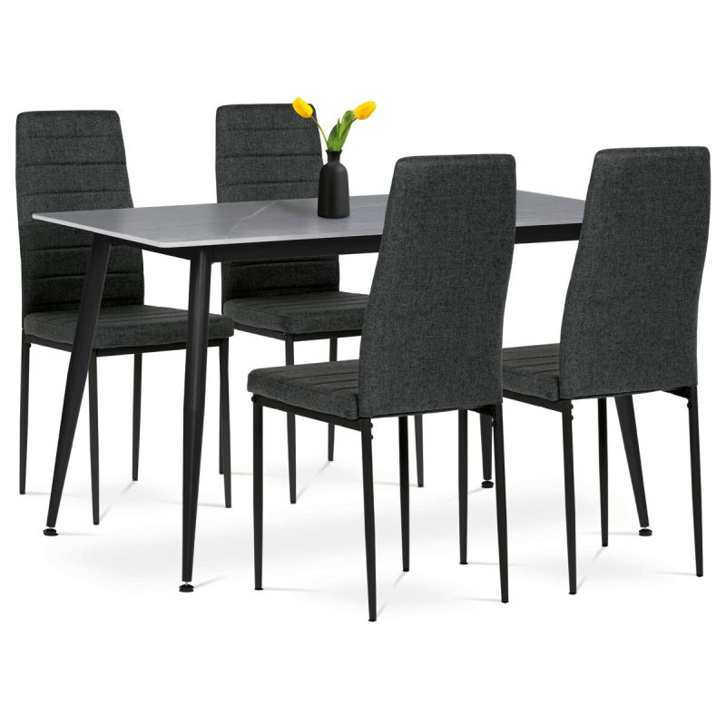 Jedálenský set 1+4, 130x70cm, keramika, sivý, látka čierna, ASE-1001 BK2