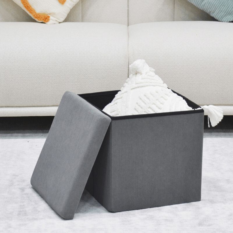 Taburet, 38cm, úložný priestor, sivá látka, TAB-471 GREY6