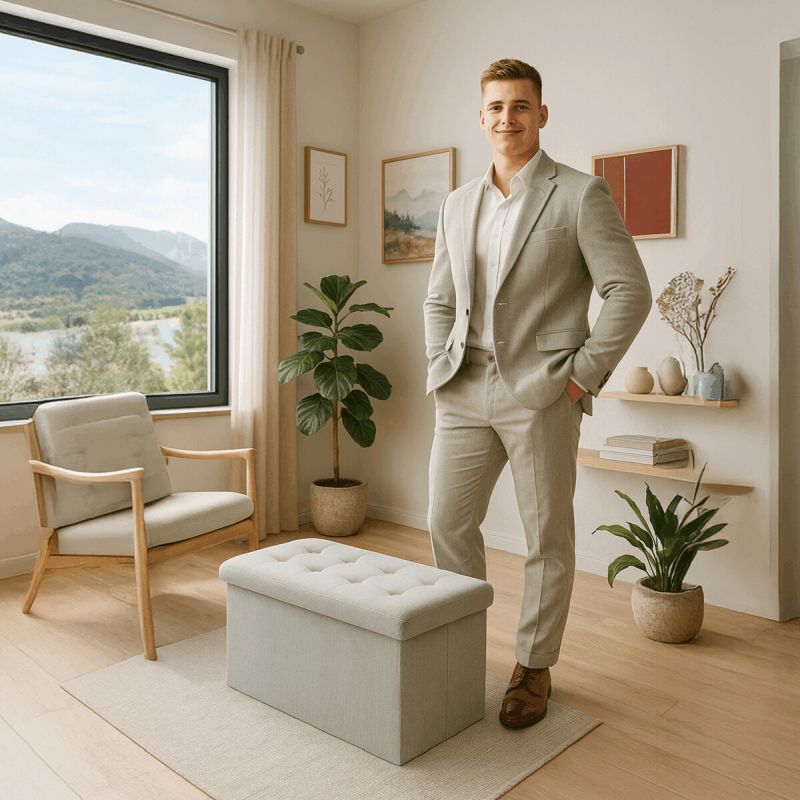 Taburet, 77cm, úložný priestor, látka krémová, TAB-472 CRM6
