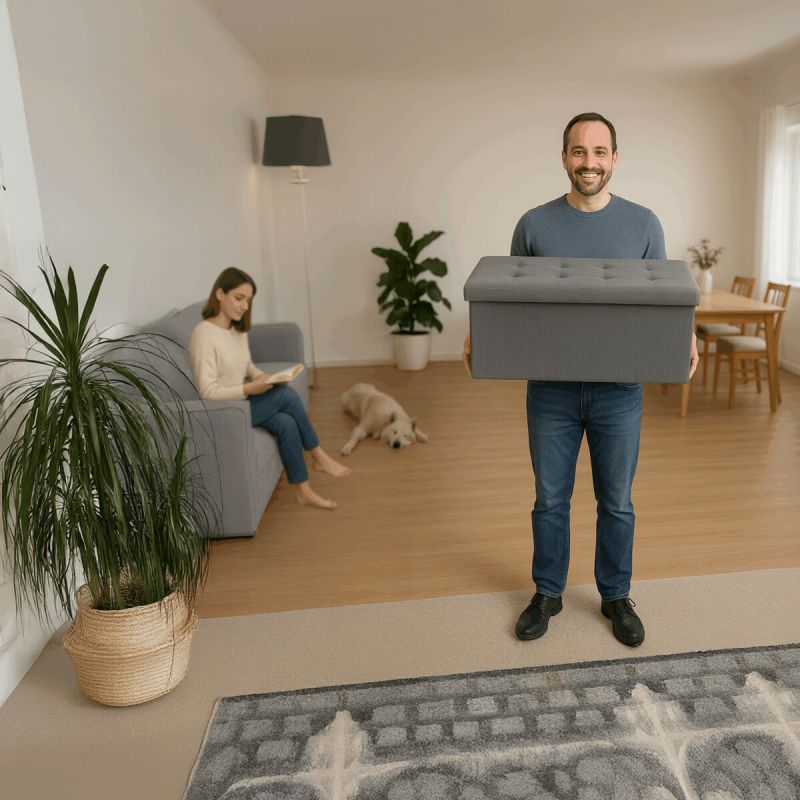 Taburet, 77cm, úložný priestor, látka sivá, TAB-472 GREY6