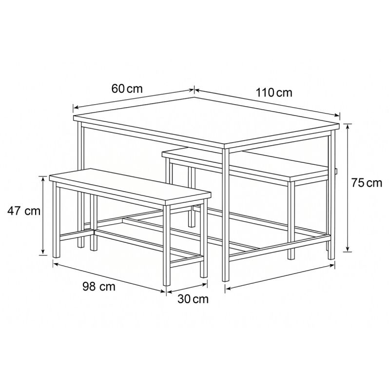 Jedálenský set, 110x60cm, MDF staré drevo, AUT-G1175 OLW