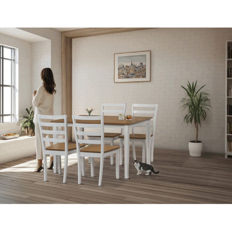 Jedálenský set 1+4, 120x75cm, MDF, biely, dub, VESPA OAK