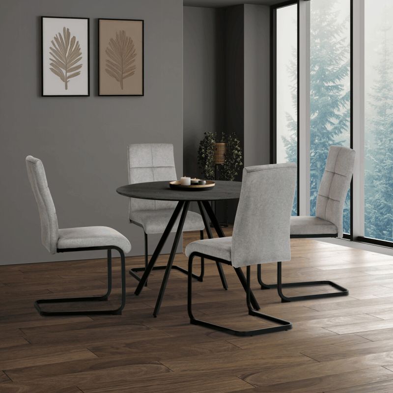 Jedálenský stôl, okrúhly, 100cm, lamino, kov, sivý dub, HT-R5010 GREY