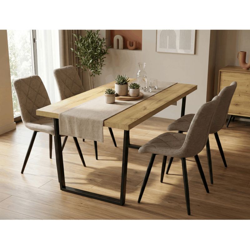 Jedálenský stôl 160x80cm, lamino, kov, dub, HT-R5216 OAK