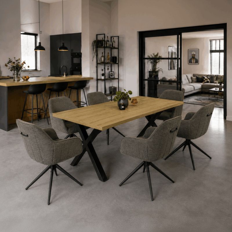 Jedálenský stôl 180x90cm, lamino, kov, dub, HT-R5316 OAK