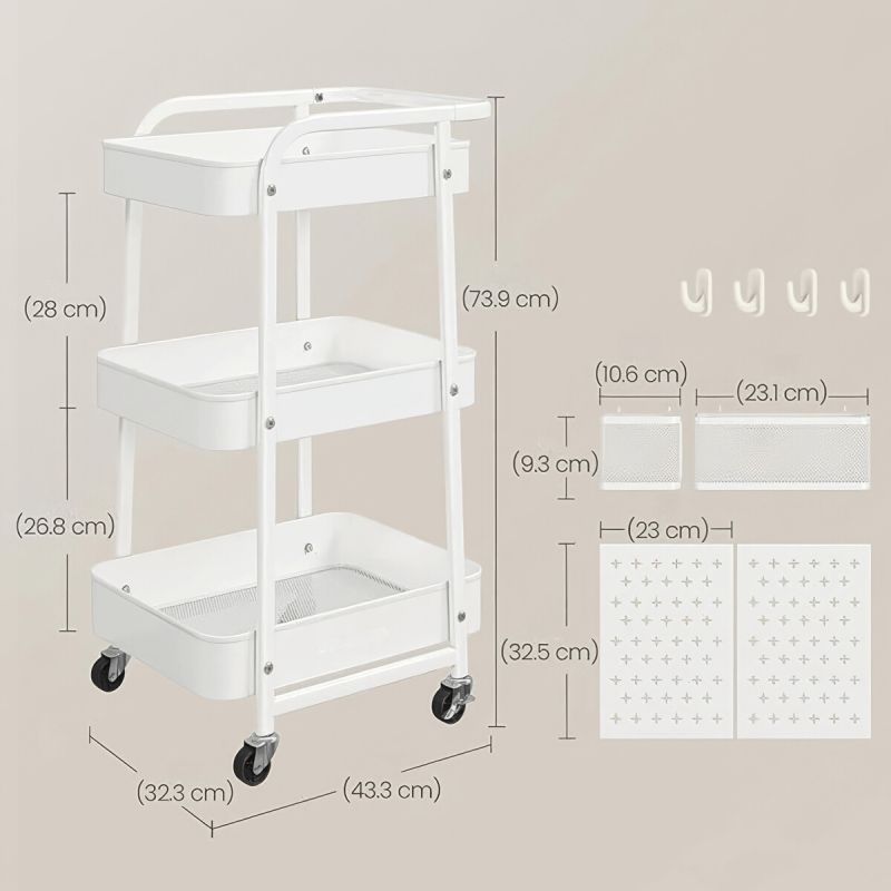Pojazdný úložný vozík, 43cm, biely, APV-E1037 WT