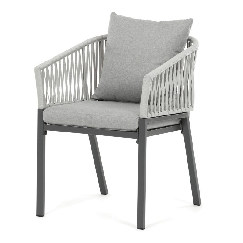Záhradná stolička, kov, polyratan, sivá, AZC-S1430 GREY