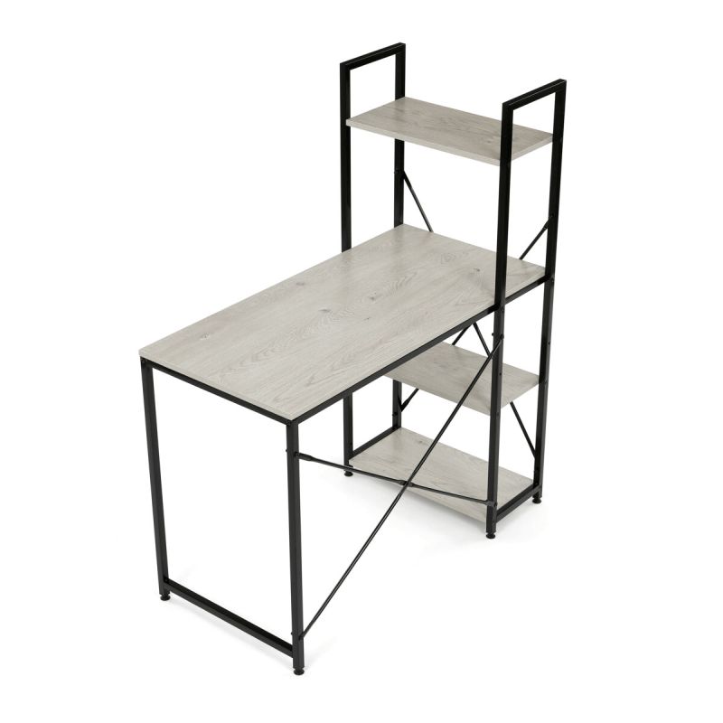 Pracovný stôl s regálom, 100x48cm, MDF, bielený dub, GD-512 WT