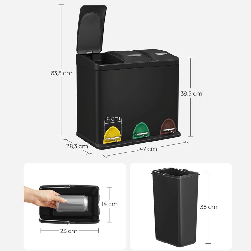 Kôš na odpadky, 47cm, plast, čierny, AUK-E1124 BK