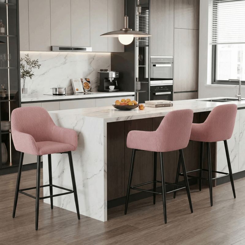 Barová stolička, ružová látka, nohy čierne, AUB-V4009 PINK6