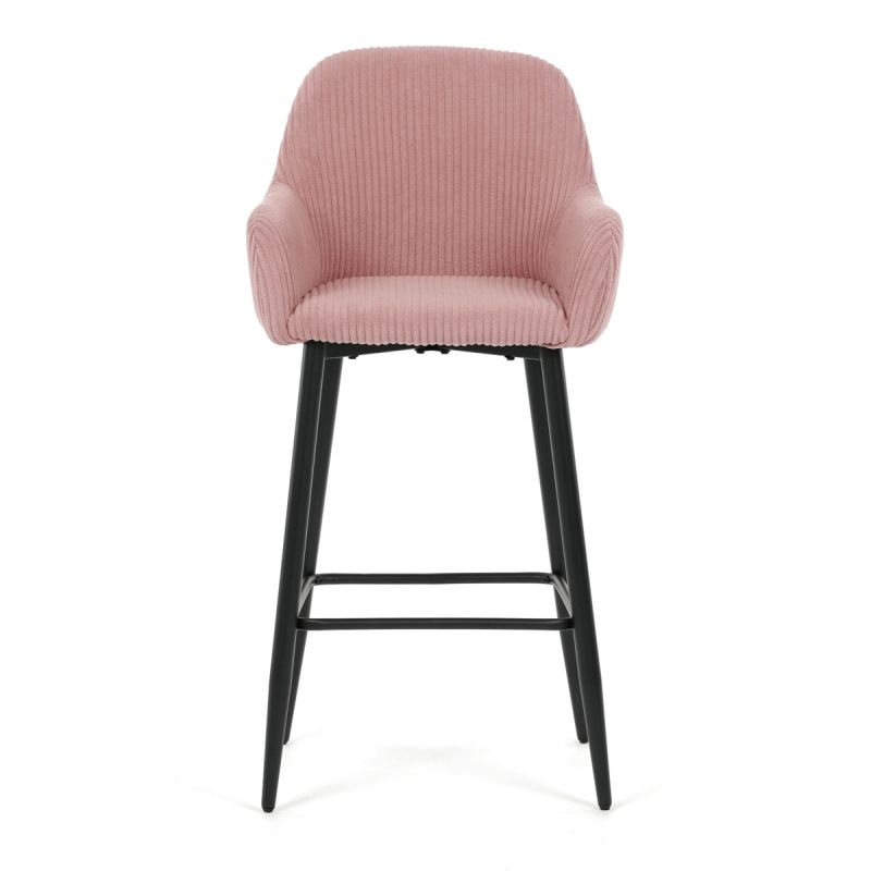 Barová stolička, ružová látka, nohy čierne, AUB-V4009 PINK6