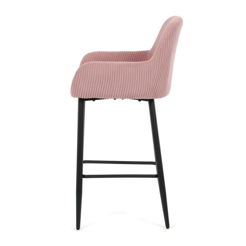 Barová stolička, ružová látka, nohy čierne, AUB-V4009 PINK6