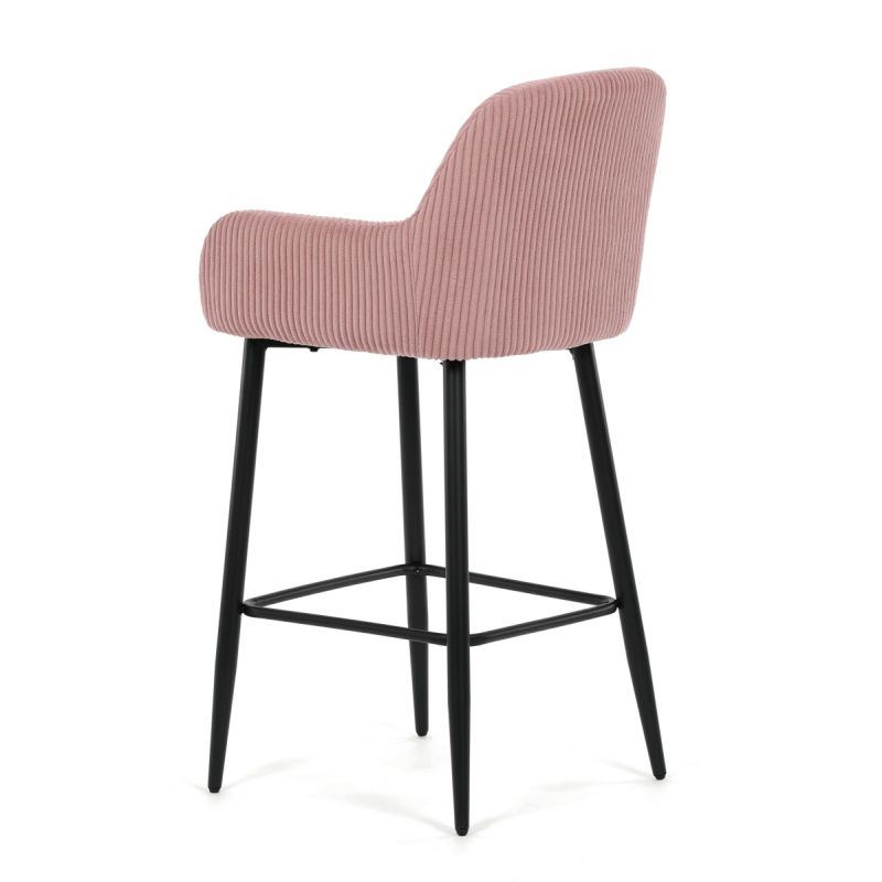 Barová stolička, ružová látka, nohy čierne, AUB-V4009 PINK6