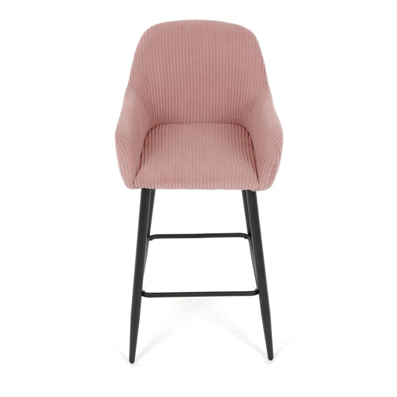 Barová stolička, ružová látka, nohy čierne, AUB-V4009 PINK6