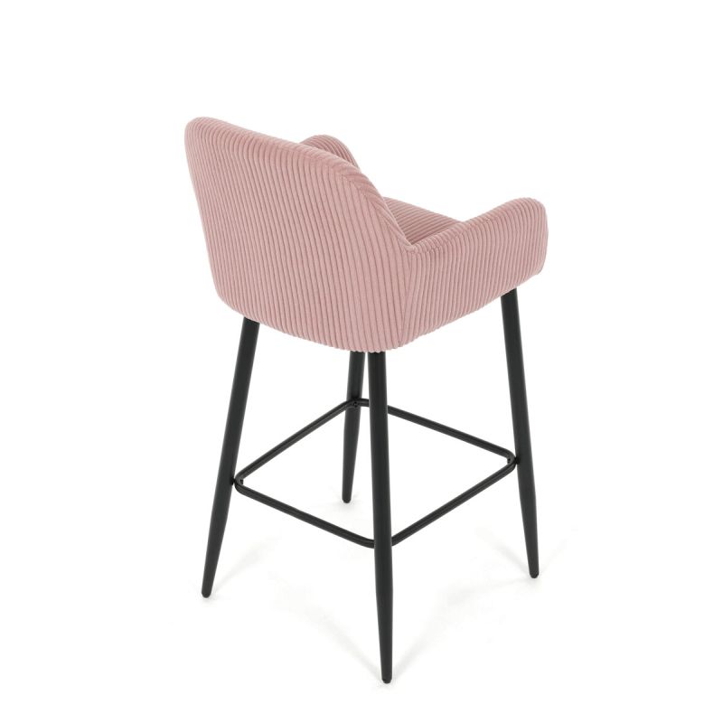 Barová stolička, ružová látka, nohy čierne, AUB-V4009 PINK6