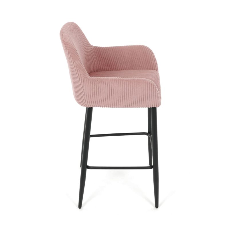 Barová stolička, ružová látka, nohy čierne, AUB-V4009 PINK6