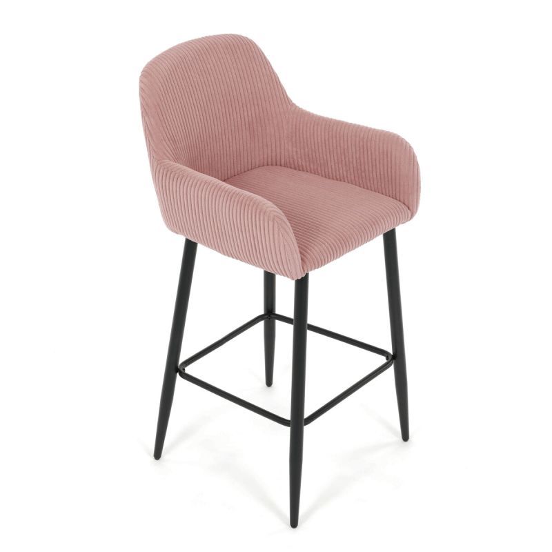 Barová stolička, ružová látka, nohy čierne, AUB-V4009 PINK6