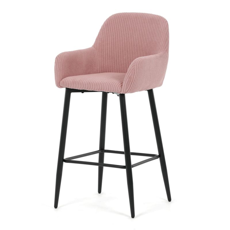 Barová stolička, ružová látka, nohy čierne, AUB-V4009 PINK6