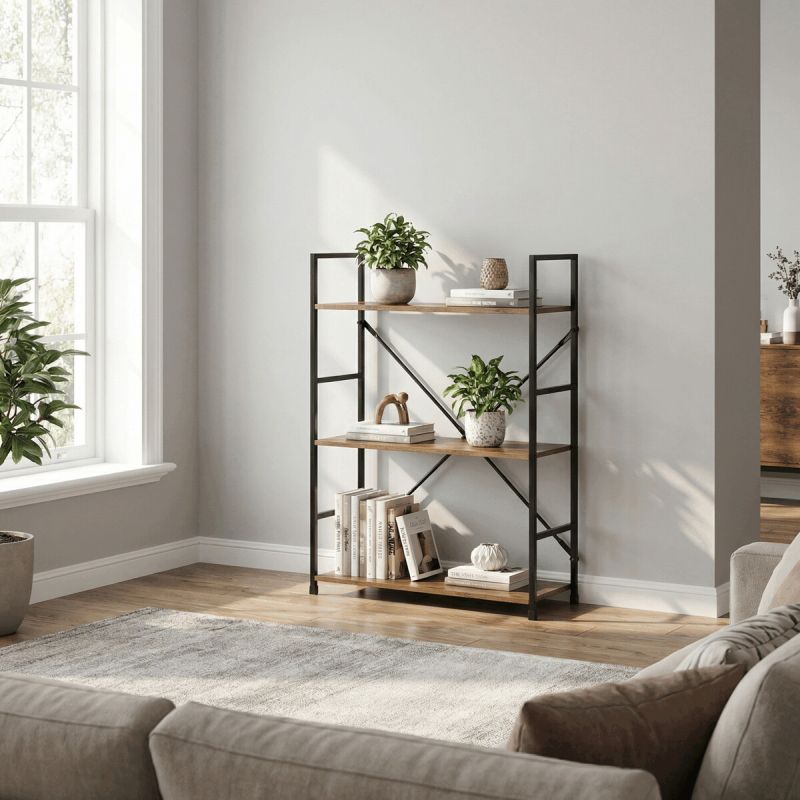 Regál, 59cm, kov, MDF, hnedý, GD-223 OLW