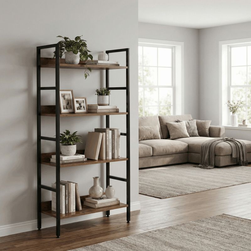 Regál, 60cm, kov, MDF, hnedý, GD-314 OLW