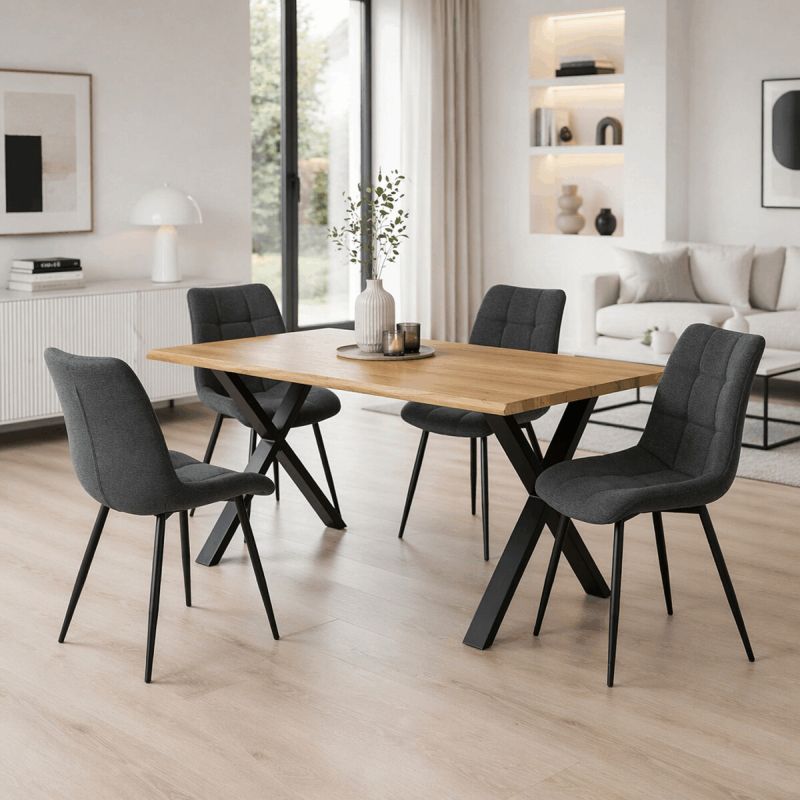 Jedálenský stôl 180x90cm, MDF divoký dub, kov čierny, HT-F4318 OAK