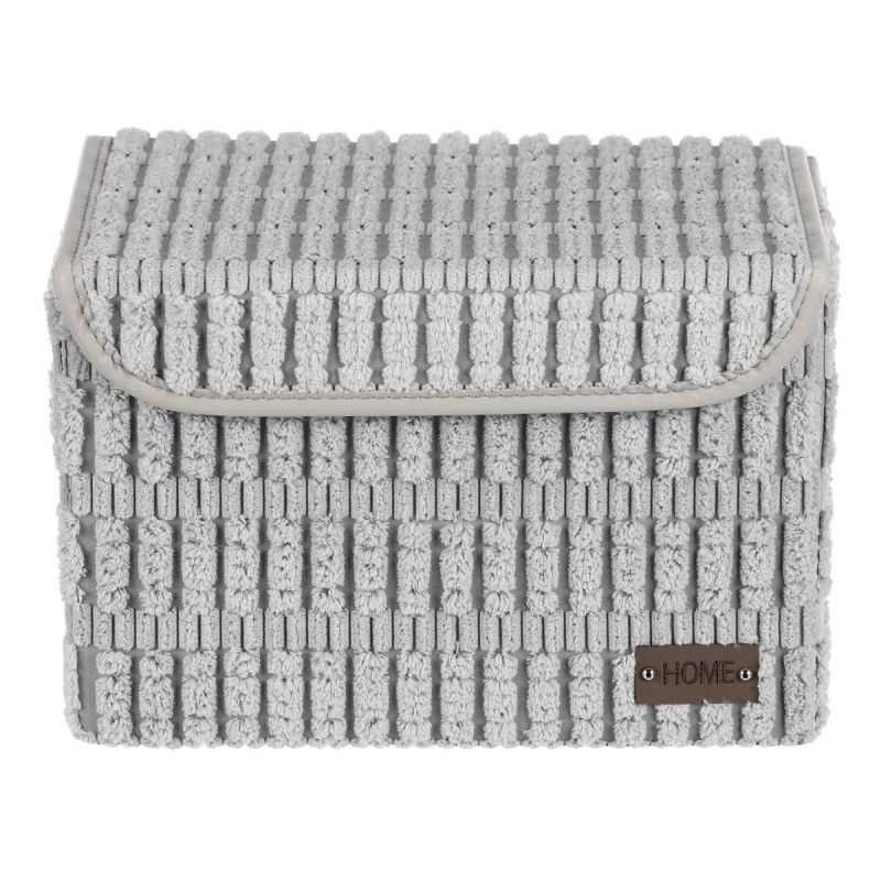 Kôš regálový, polyester a papier, veko na suchý zips, farba sivá