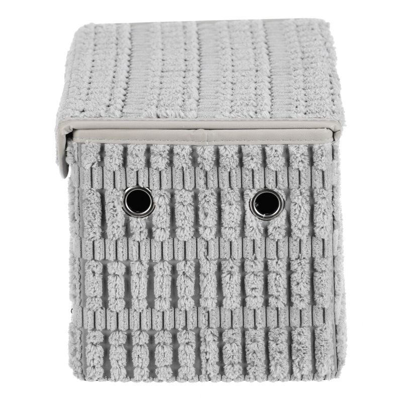 Kôš regálový, polyester a papier, veko na suchý zips, farba sivá