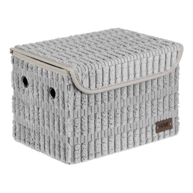 Kôš regálový, polyester a papier, veko na suchý zips, farba sivá