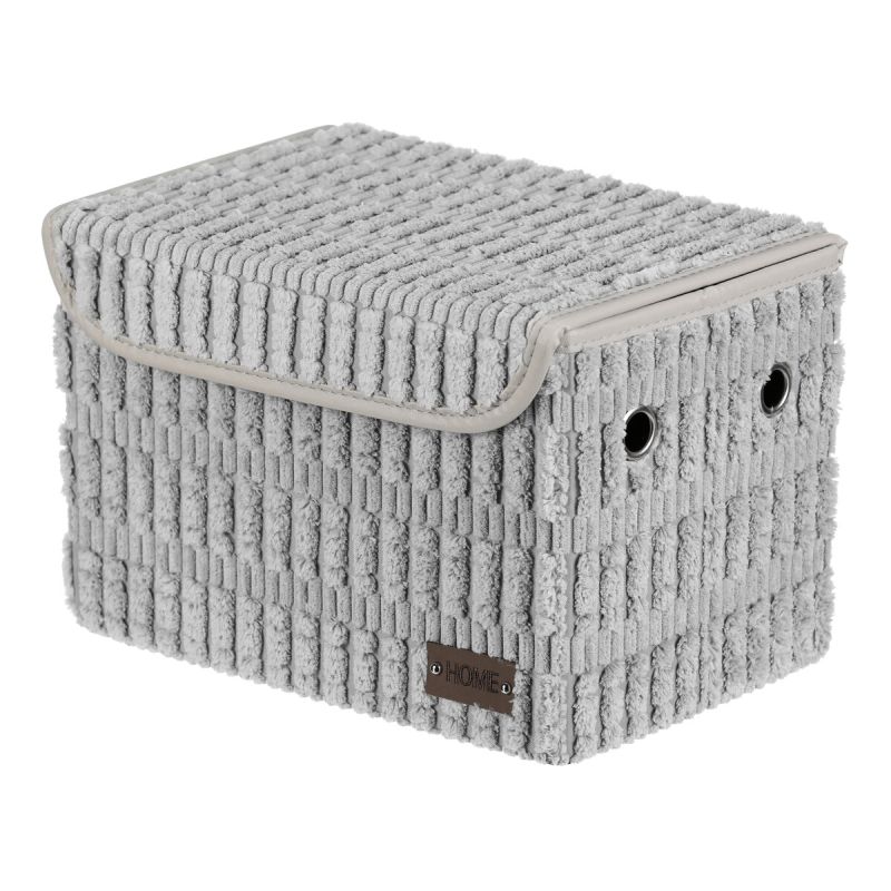 Kôš regálový, polyester a papier, veko na suchý zips, farba sivá