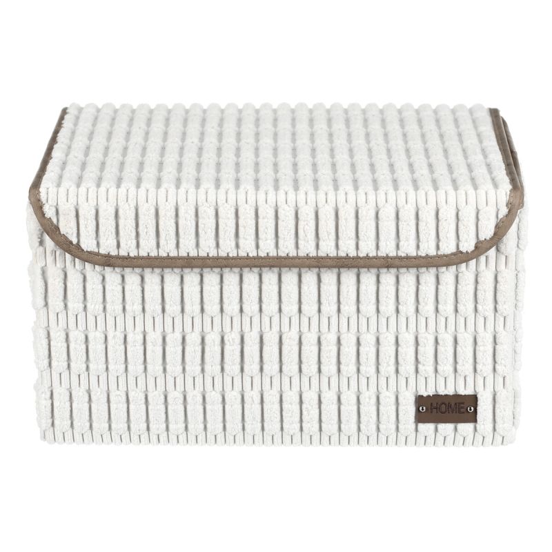 Kôš regálový, polyester a papier, veko na suchý zips, farba biela