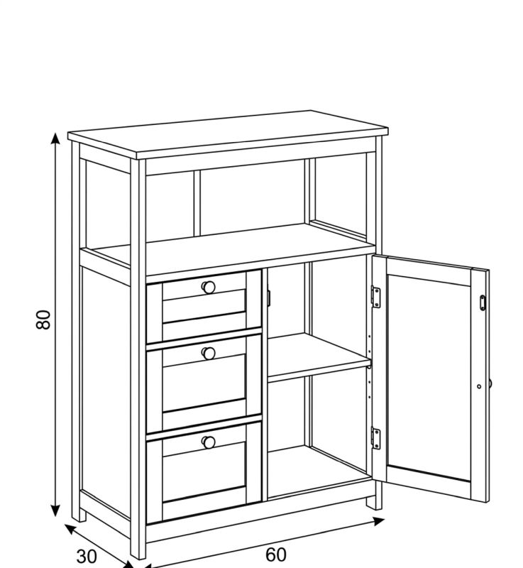Komoda do kúpeľne 60x30x80cm, MDF, biela, AUK-E1154 WT