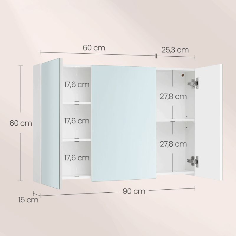 Zrkadlová skrinka 90x60cm, MDF biela, AZR-E1132 WT