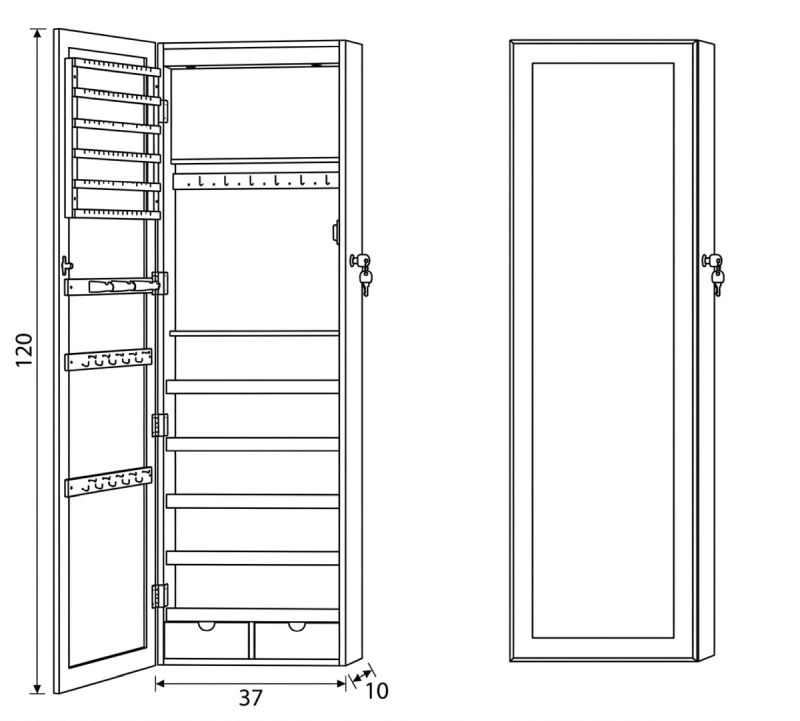Zrkadlo 37x120cm, MDF biela, AZR-E1193 WT