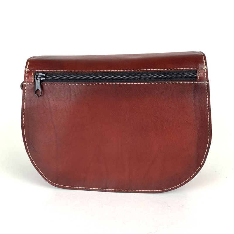 Bordová kožená kabelka, ručne tieňovaná, uzatváranie - skrytý magnet