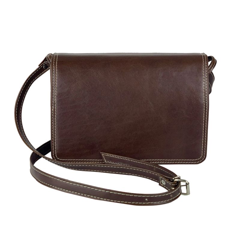 Crossbody kožená kabelka, tmavo hnedá, uzatváranie - magnet