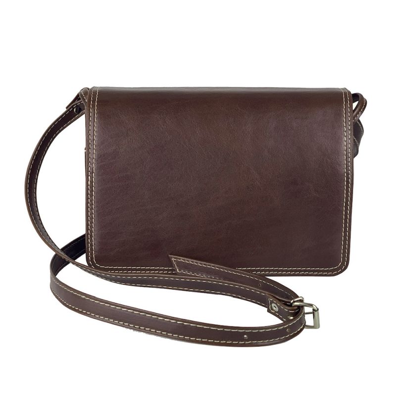 Crossbody kožená kabelka, tmavo hnedá, uzatváranie - magnet