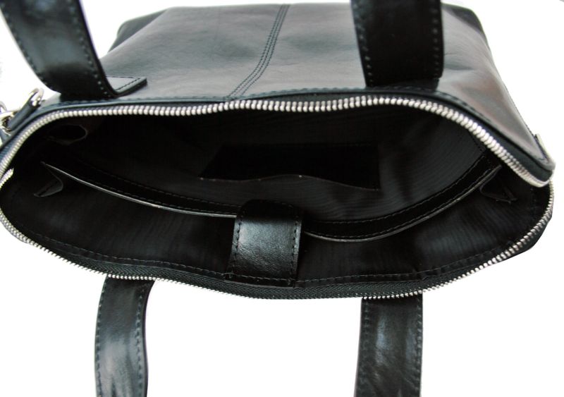 Dámska kožená kabela vhodná na formát A4, Čierna farba