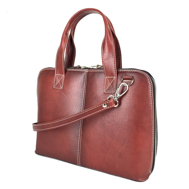 Dámska kožená kabela vhodná na formát A4, ručne tieňovaná, bordová farba