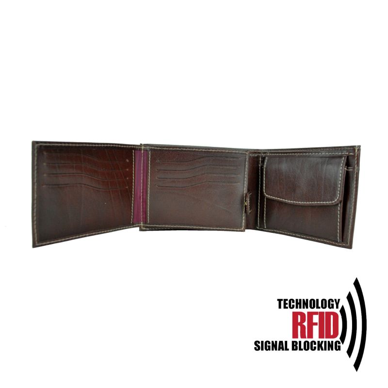 Kožená RFID peňaženka vybavená blokáciou RFID / NFC, hnedá farba č.8552