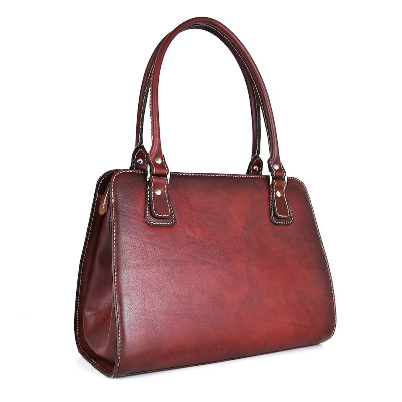 Módna kožená kabelka 8614 ručne tamponovaná a tieňovaná v bordovej farbe