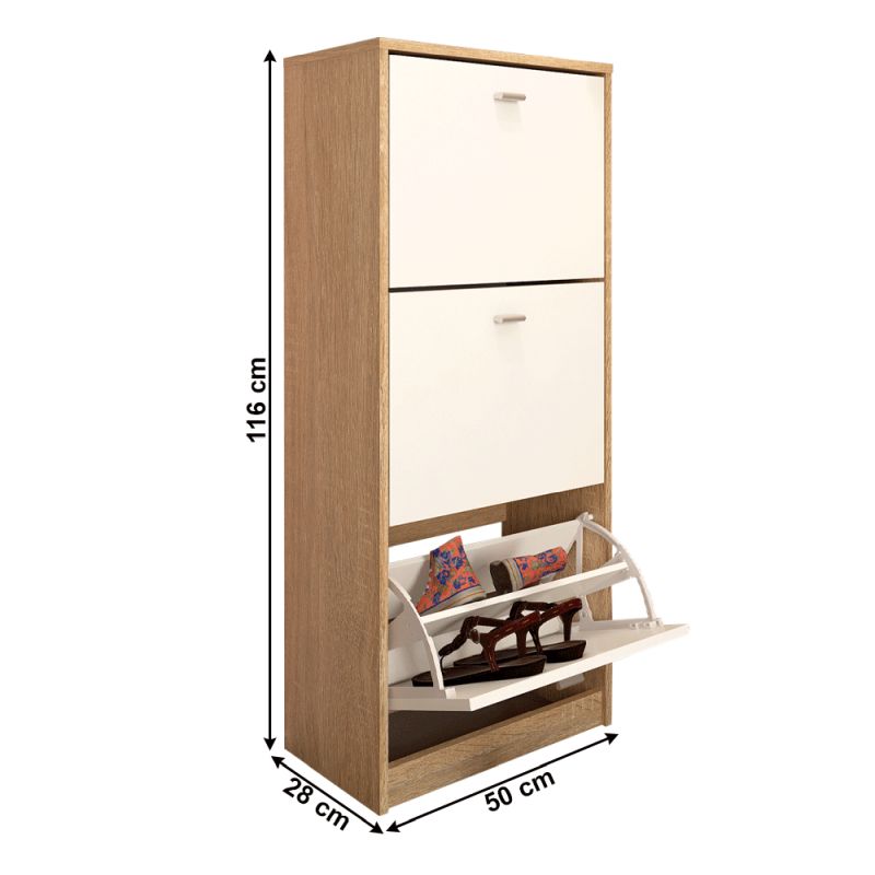 Trojradový botník, 50cm, dub sonoma, biely, VIVAT NEW TYP 2